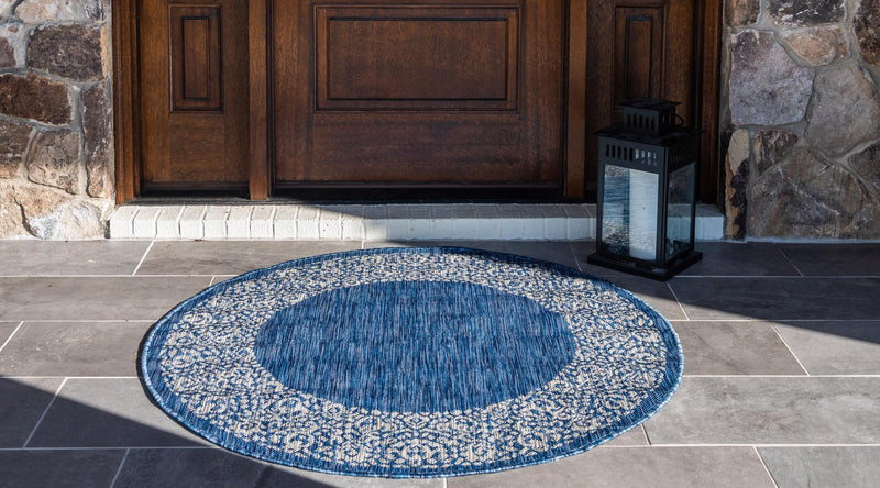 Patio Perimeter Collection Area Rug -  Lanai Round Blue  lifestyle 78