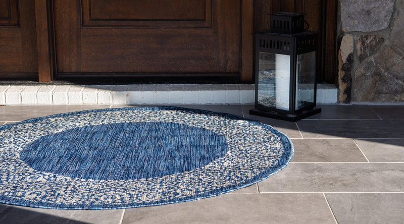 Patio Perimeter Collection Area Rug -  Lanai Round Blue  lifestyle 85