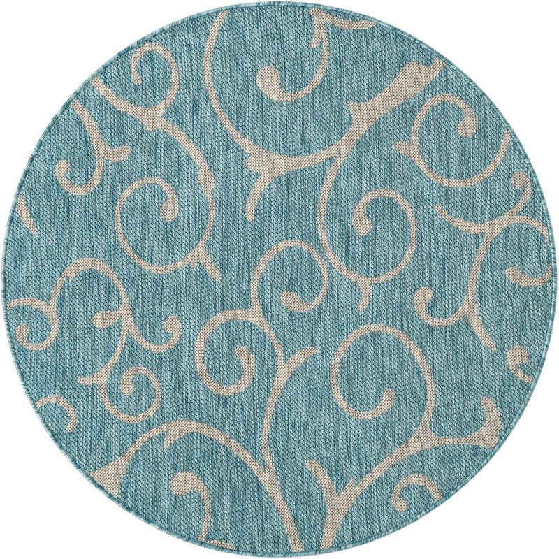 Seaside Blooms Collection Area Rug -  Azure Round Light Aqua  lifestyle 129