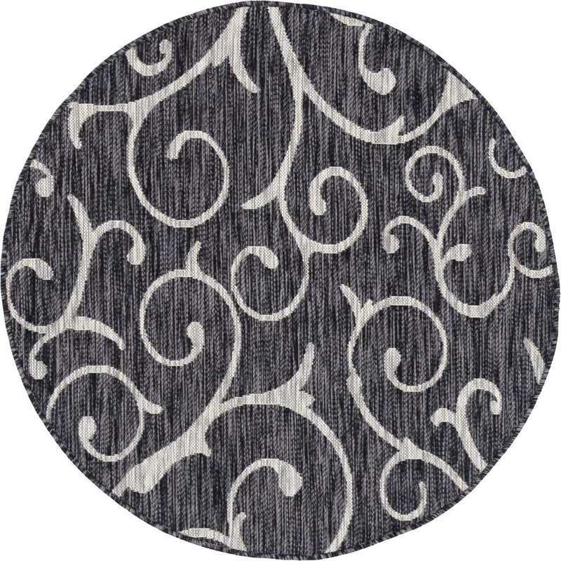 Seaside Blooms Collection Area Rug -  Azure Round Charcoal Gray  lifestyle 123