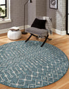 Garden Lattice Oasis Collection Area Rug -  Pergola (Teal) Round Teal  lifestyle 56