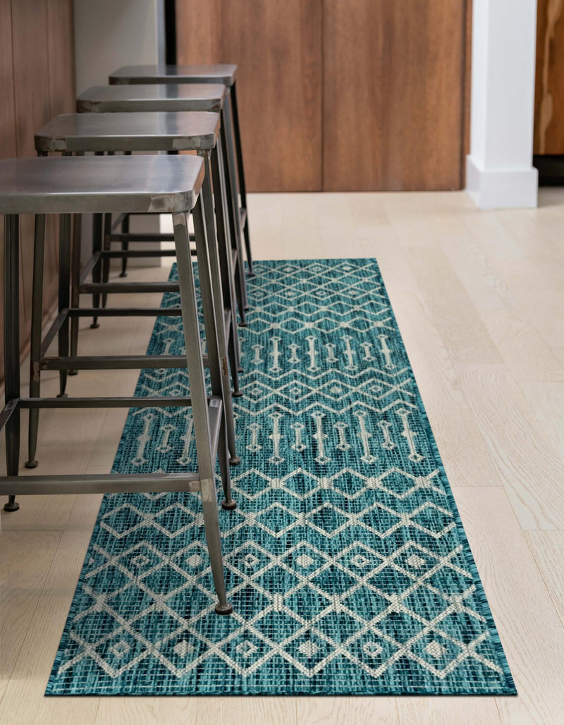 Garden Lattice Oasis Collection Area Rug -  Pergola (Teal) Runner Teal  lifestyle 3