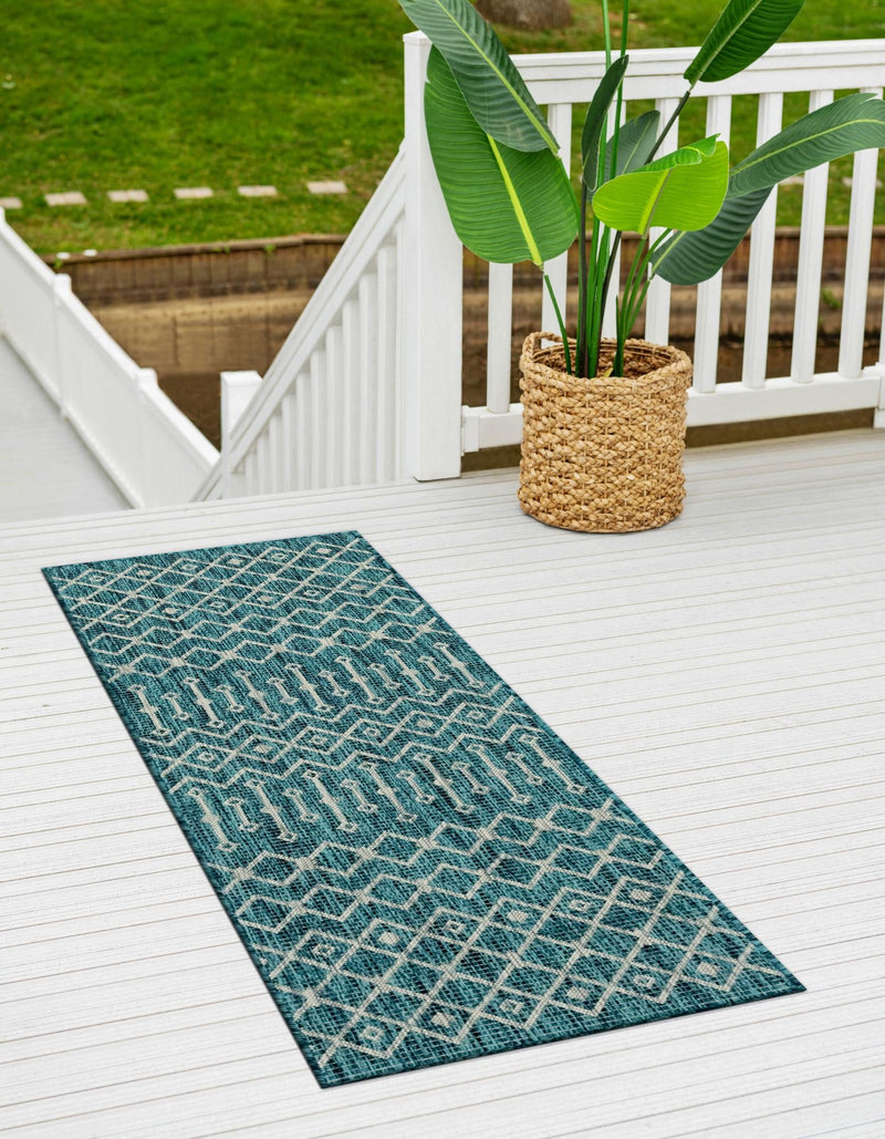 Garden Lattice Oasis Collection Area Rug -  Pergola (Teal) Runner Teal  lifestyle 9