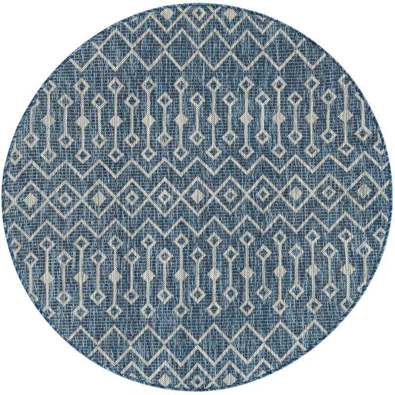 Garden Lattice Oasis Collection Area Rug -  Pergola (Blue) Round Blue Main
