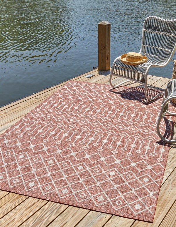 Garden Lattice Oasis Collection Area Rug -  Pergola (Rust Red) Rectangle Rust Red  lifestyle 0
