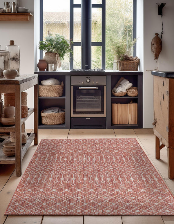 Garden Lattice Oasis Collection Area Rug -  Pergola (Rust Red) Rectangle Rust Red  lifestyle 11