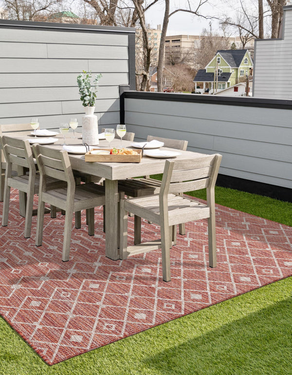 Garden Lattice Oasis Collection Area Rug -  Pergola (Rust Red) Rectangle Rust Red  lifestyle 14
