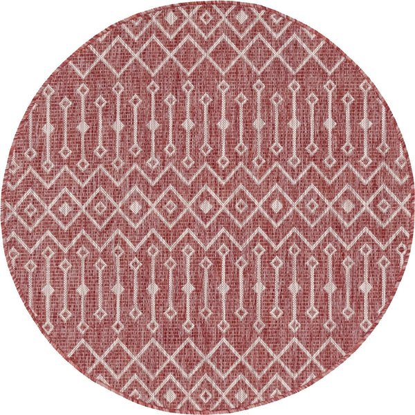 Garden Lattice Oasis Collection Area Rug -  Pergola (Rust Red) Round Rust Red Main