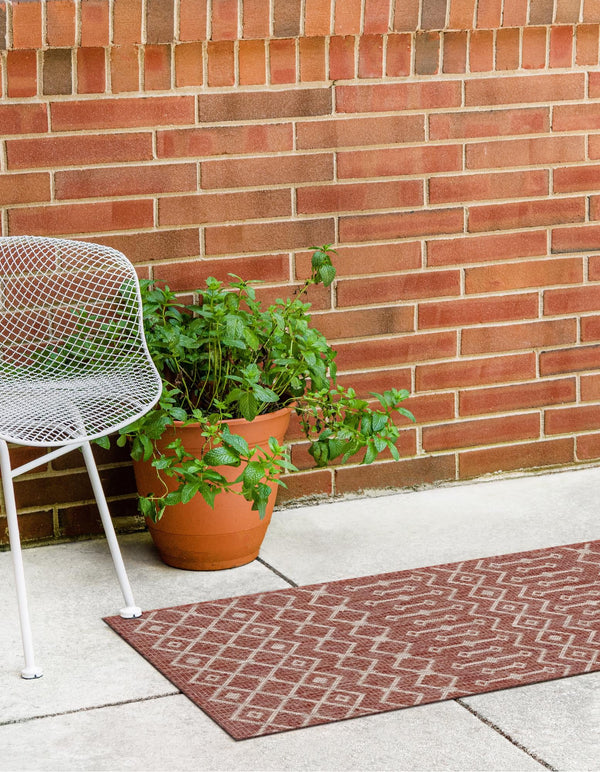 Garden Lattice Oasis Collection Area Rug -  Pergola (Rust Red) Runner Rust Red  lifestyle 5