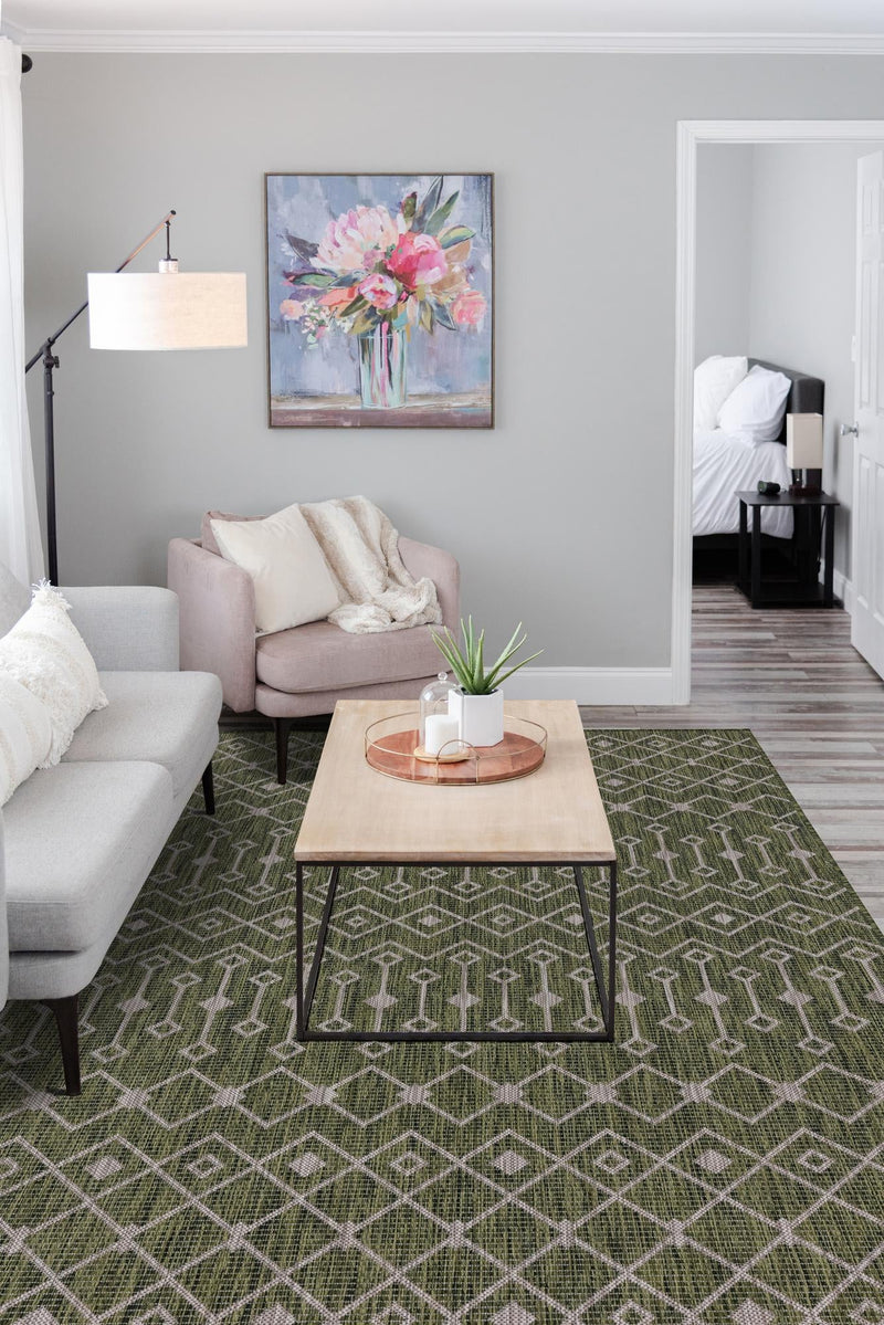 Garden Lattice Oasis Collection Area Rug -  Pergola (Green) Rectangle Green  lifestyle 34