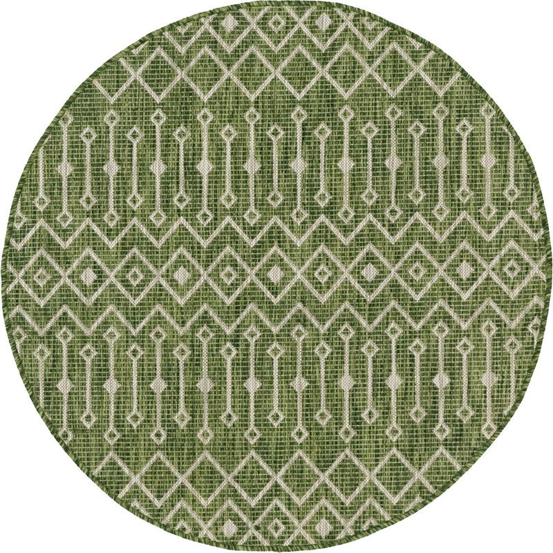 Garden Lattice Oasis Collection Area Rug -  Pergola (Green) Round Green Main