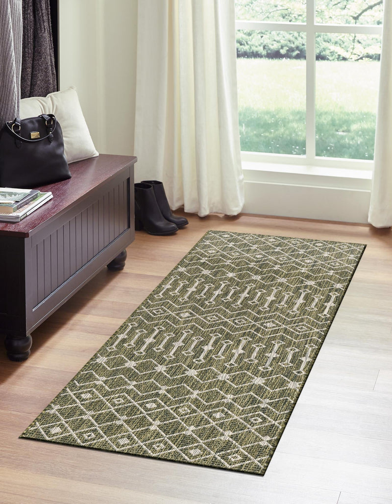 Garden Lattice Oasis Collection Area Rug -  Pergola (Green) Runner Green  lifestyle 20