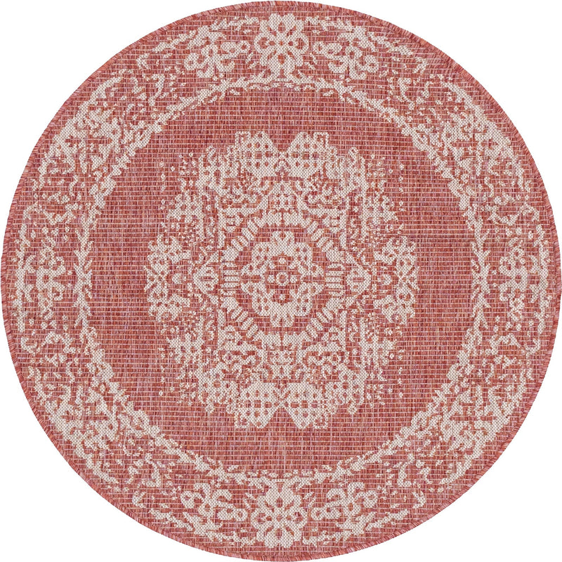 Patio Heritage Collection Area Rug - Savannah (Rust Red) Round Rust Red  lifestyle 17