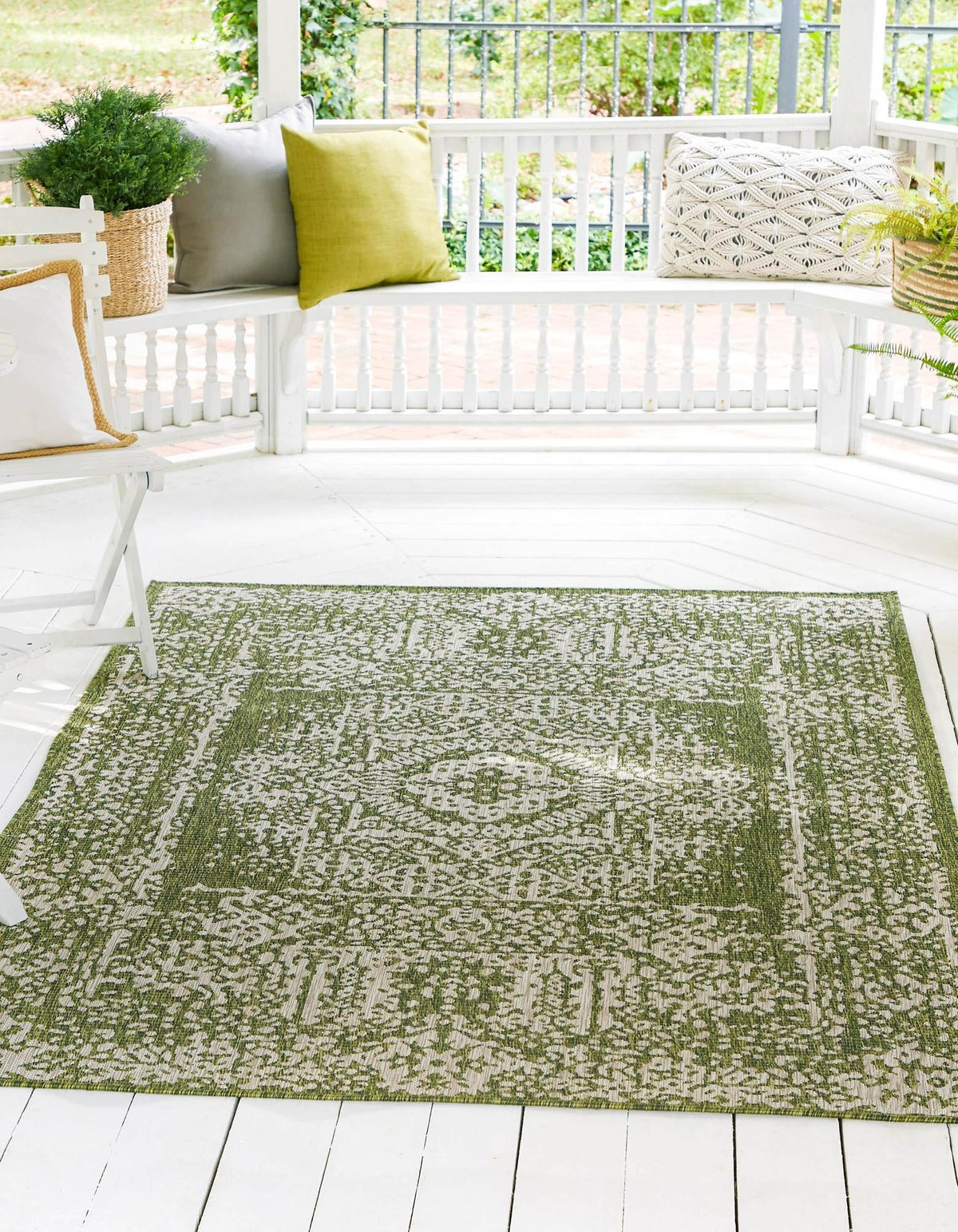 Patio Heritage Collection Area Rug - Savannah (Green) Rectangle Green  lifestyle 2