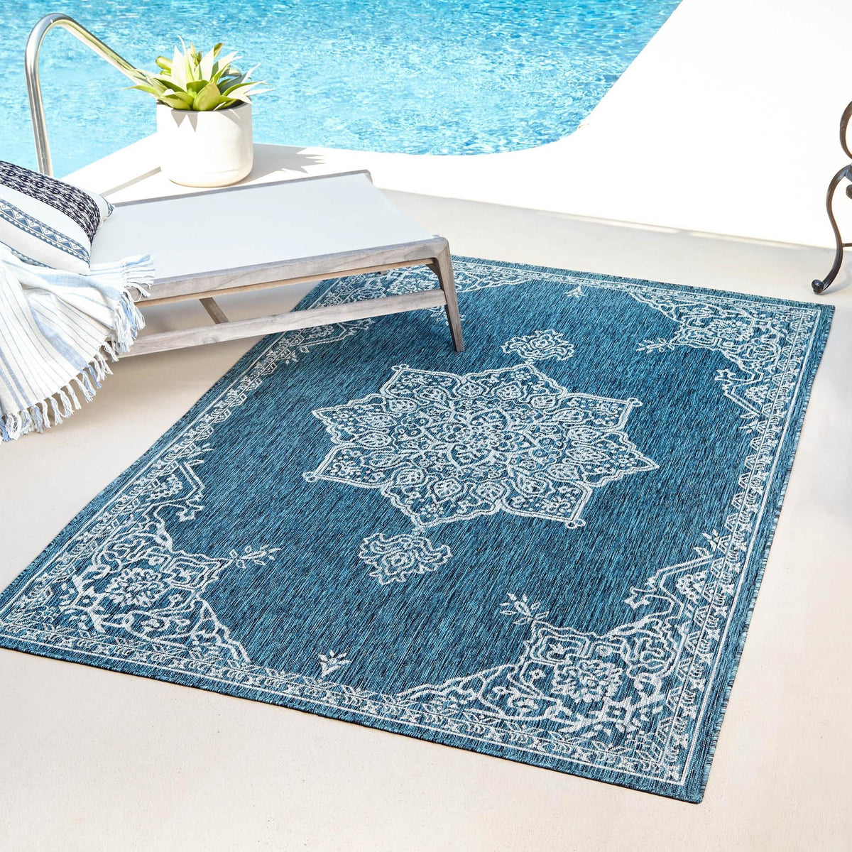 Patio Heritage Collection Area Rug -  Charleston (Teal) Rectangle Teal  lifestyle 16