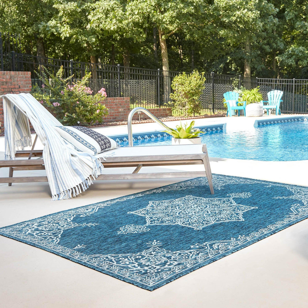 Patio Heritage Collection Area Rug -  Charleston (Teal) Rectangle Teal  lifestyle 17