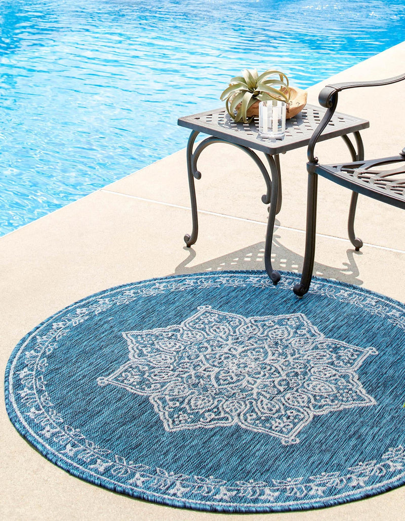 Patio Heritage Collection Area Rug -  Charleston (Teal) Round Teal  lifestyle 21