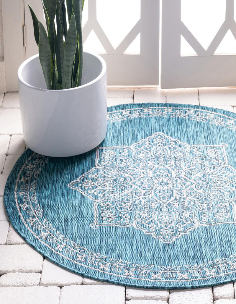 Patio Heritage Collection Area Rug -  Charleston (Teal) Round Teal  lifestyle 24