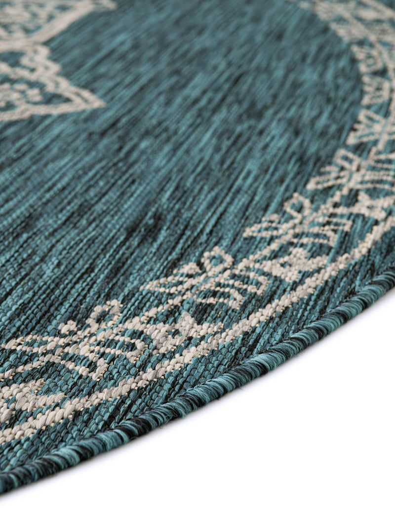 Patio Heritage Collection Area Rug -  Charleston (Teal) Round Teal  lifestyle 29