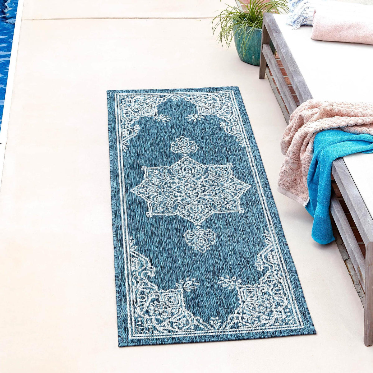 Patio Heritage Collection Area Rug -  Charleston (Teal) Runner Teal  lifestyle 37