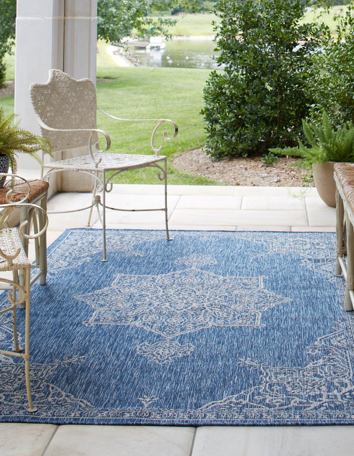 Patio Heritage Collection Area Rug -  Charleston (Blue) Rectangle Blue  lifestyle 3