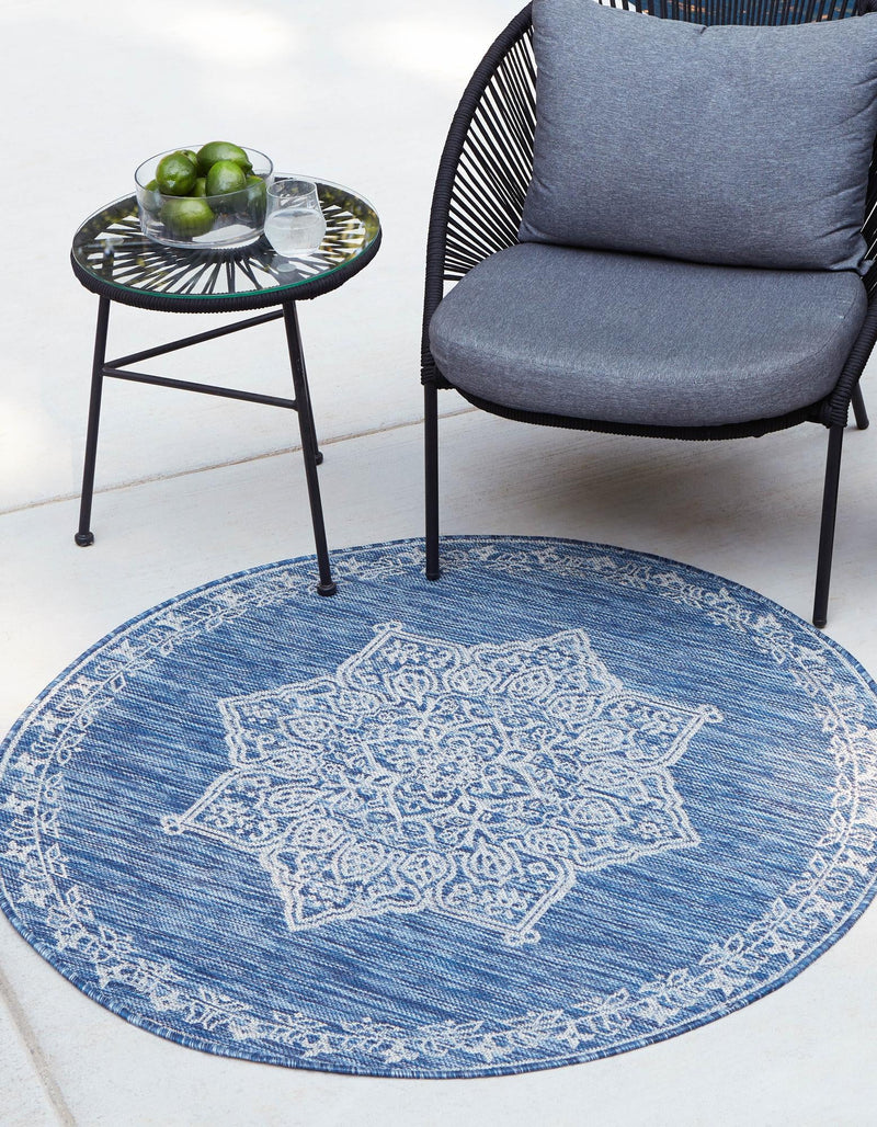 Patio Heritage Collection Area Rug -  Charleston (Blue) Round Blue  lifestyle 15