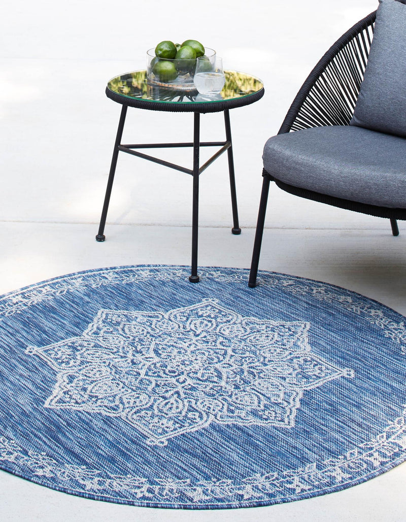 Patio Heritage Collection Area Rug -  Charleston (Blue) Round Blue  lifestyle 18