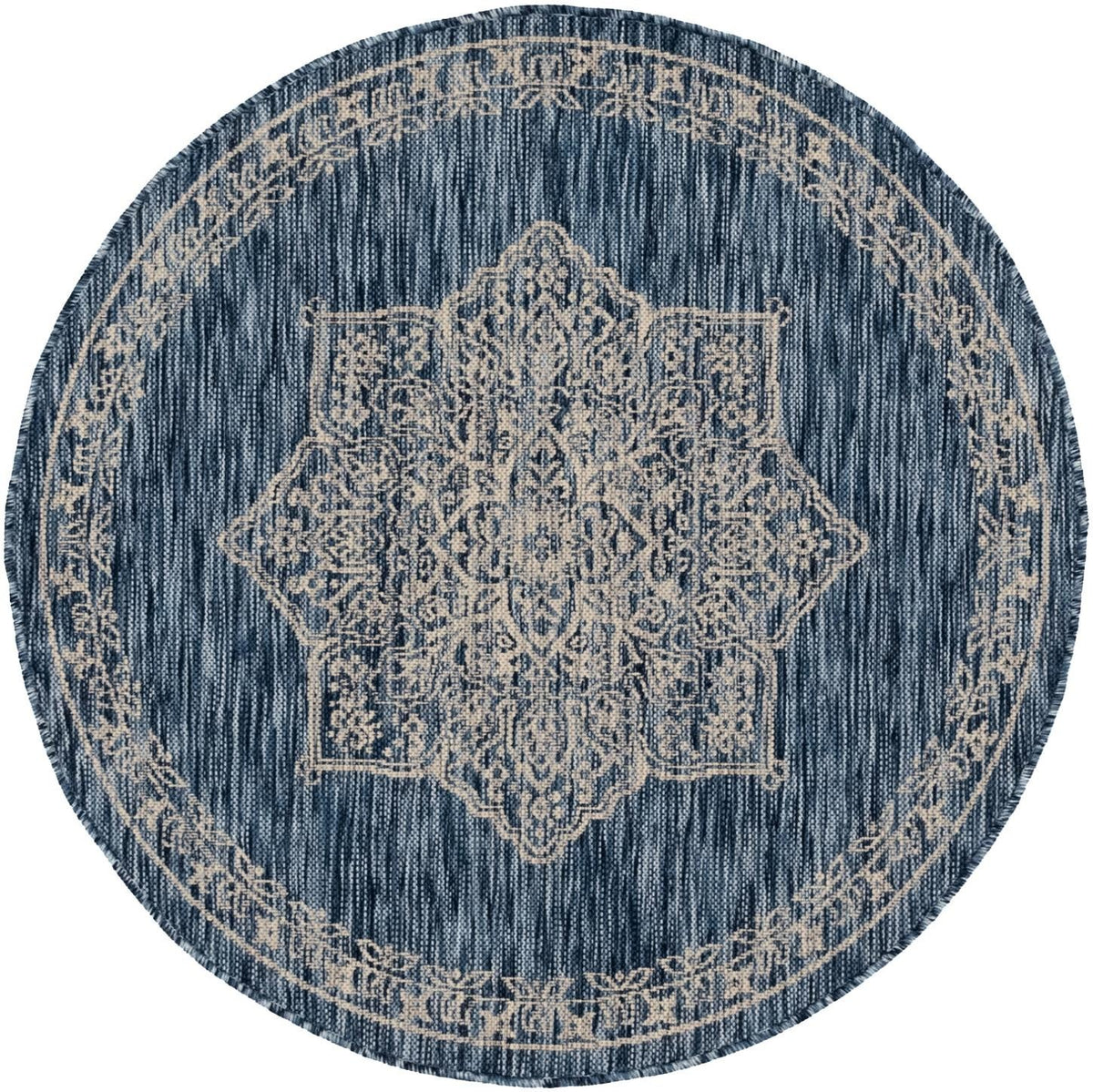 Patio Heritage Collection Area Rug -  Charleston (Blue) Round Blue  lifestyle 35