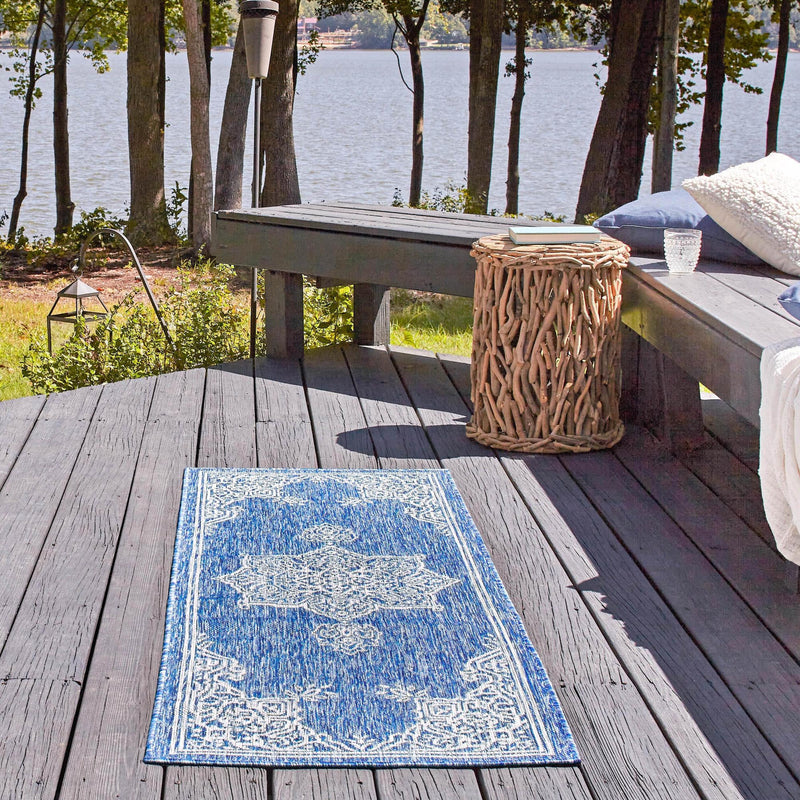Patio Heritage Collection Area Rug -  Charleston (Blue) Runner Blue  lifestyle 34