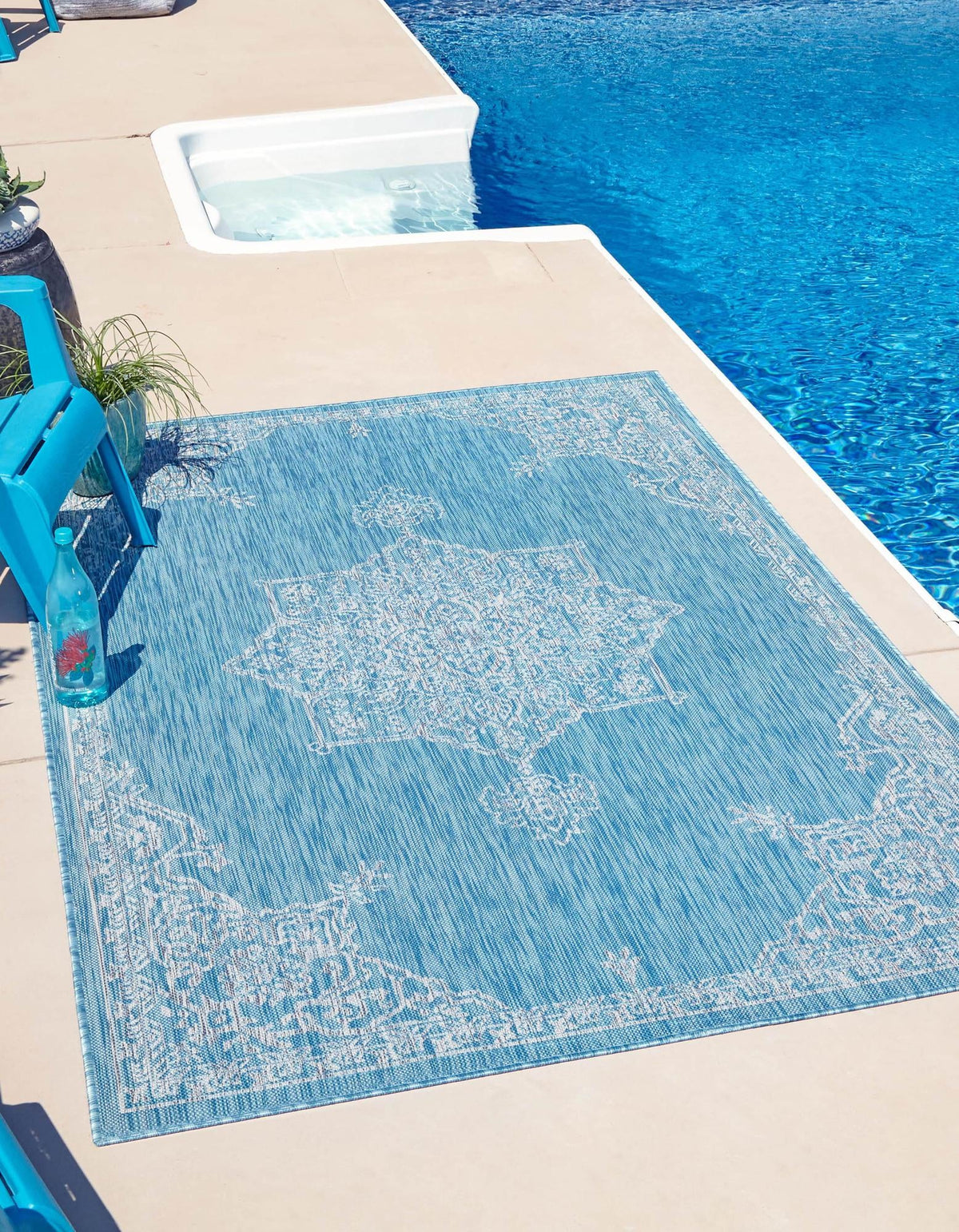 Patio Heritage Collection Area Rug -  Charleston (Light Aqua) Rectangle Light Aqua  lifestyle 2