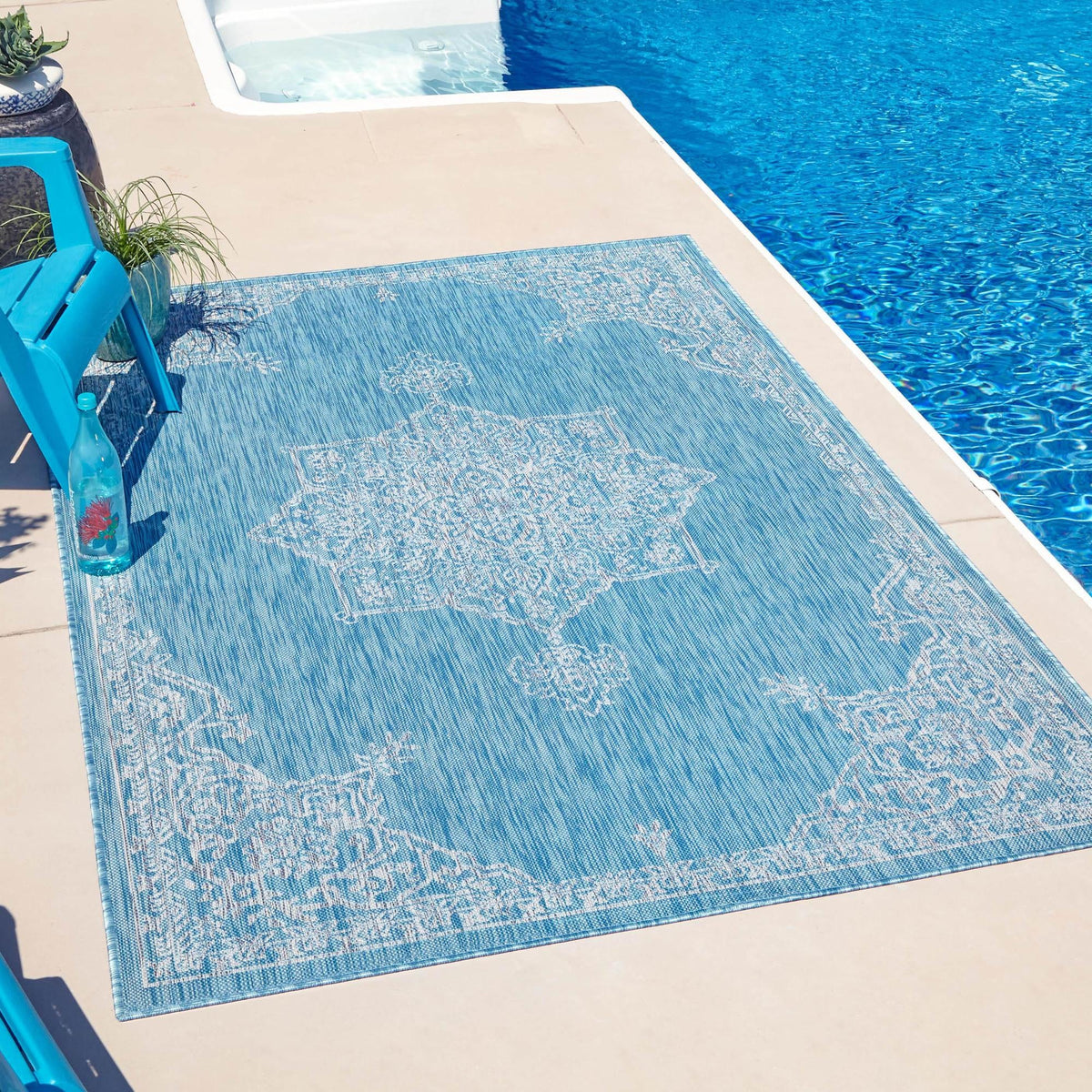 Patio Heritage Collection Area Rug -  Charleston (Light Aqua) Rectangle Light Aqua  lifestyle 16
