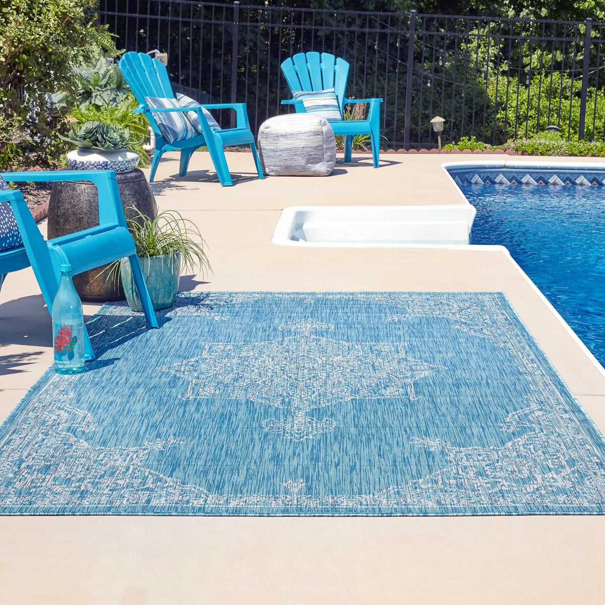 Patio Heritage Collection Area Rug -  Charleston (Light Aqua) Rectangle Light Aqua  lifestyle 17