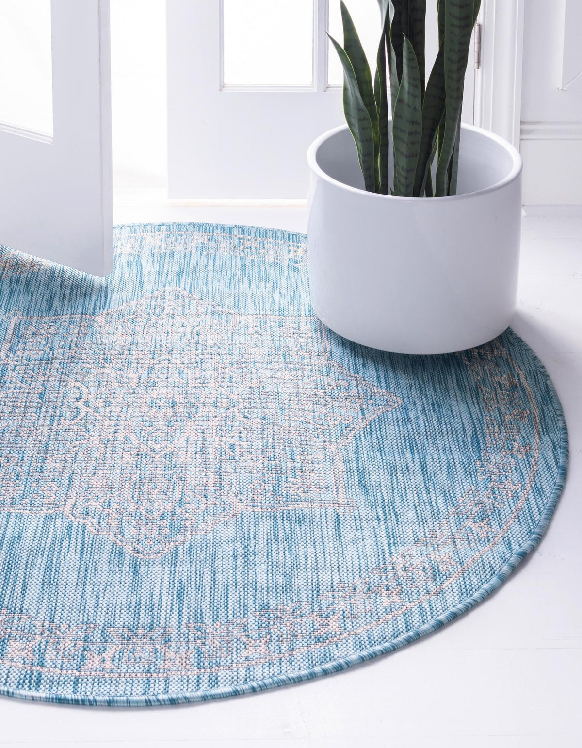 Patio Heritage Collection Area Rug -  Charleston (Light Aqua) Round Light Aqua  lifestyle 22