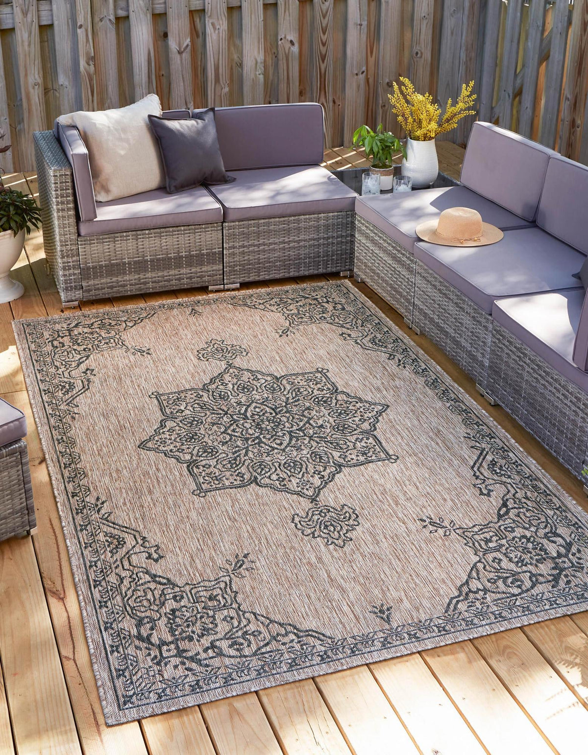 Patio Heritage Collection Area Rug -  Charleston (Beige) Rectangle Beige  lifestyle 2