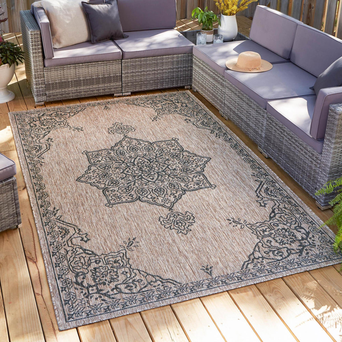 Patio Heritage Collection Area Rug -  Charleston (Beige) Rectangle Beige  lifestyle 17