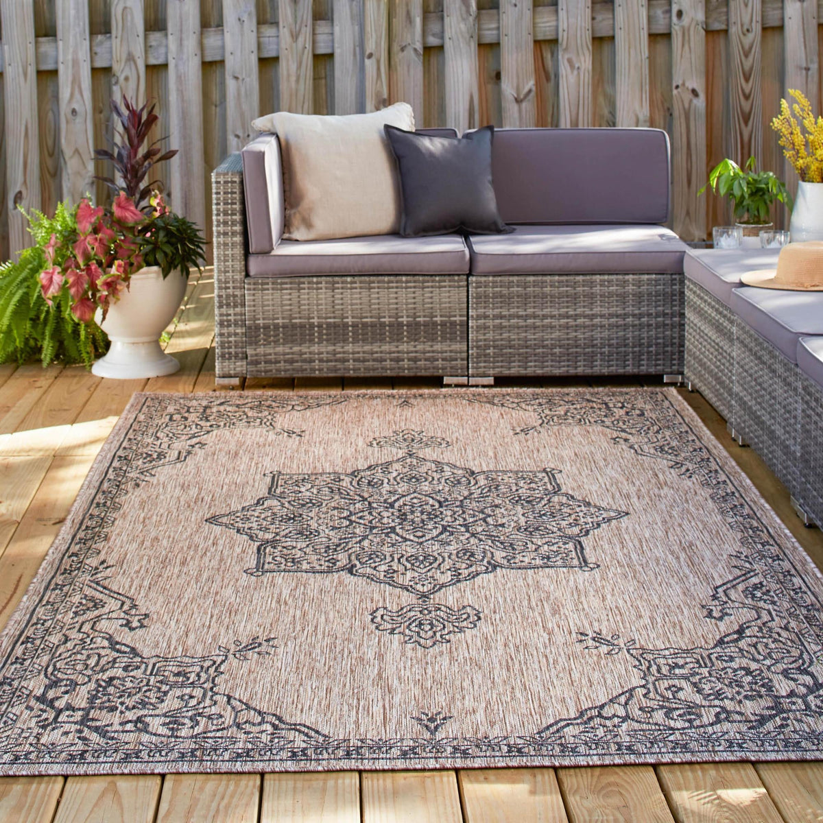 Patio Heritage Collection Area Rug -  Charleston (Beige) Rectangle Beige  lifestyle 18
