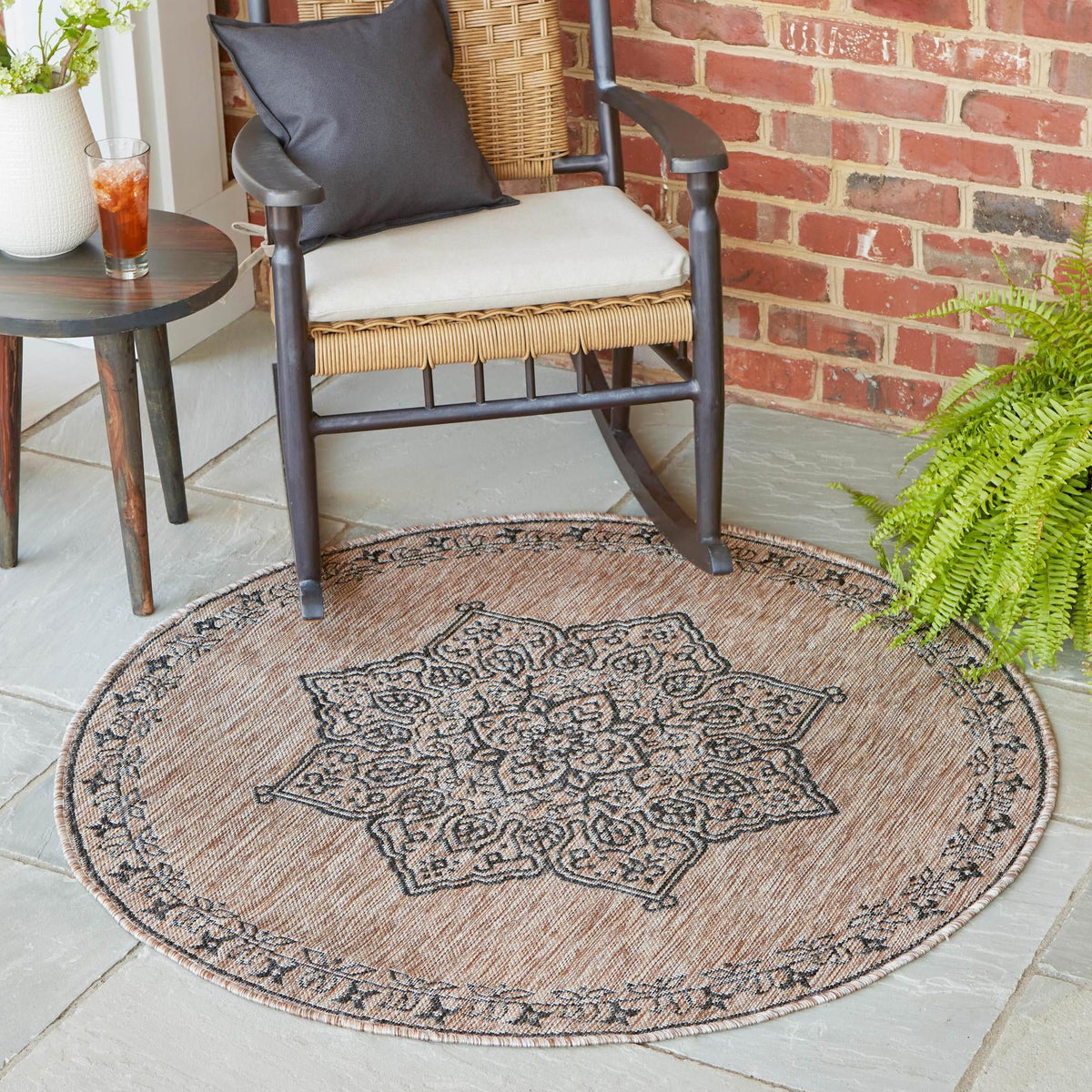Patio Heritage Collection Area Rug -  Charleston (Beige) Round Beige  lifestyle 36