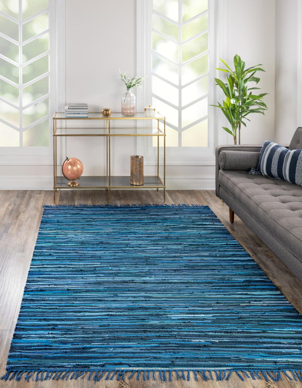 Indigo Weave Cotton Collection Area Rug - Santorini (Navy Blue) Rectangle Navy Blue  lifestyle 2