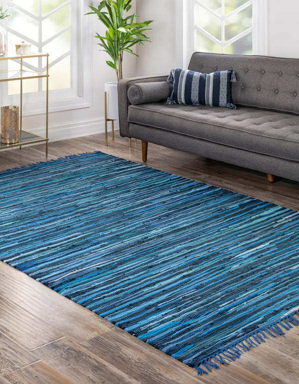 Indigo Weave Cotton Collection Area Rug - Santorini (Navy Blue) Rectangle Navy Blue  lifestyle 3