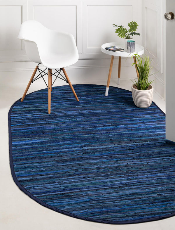 Indigo Weave Cotton Collection Area Rug - Santorini (Navy Blue) Oval Navy Blue  lifestyle 22