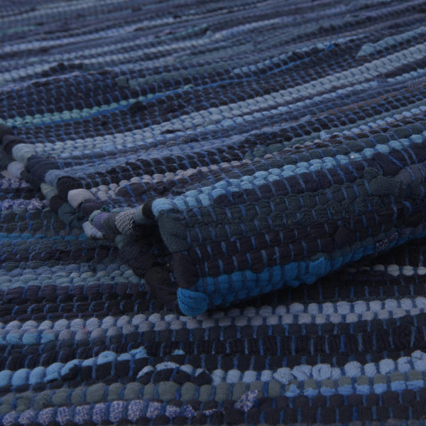 Indigo Weave Cotton Collection Area Rug - Santorini (Navy Blue) Oval Navy Blue  lifestyle 37