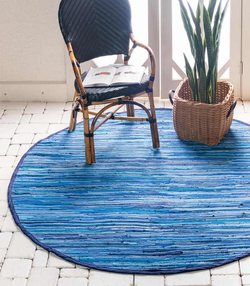 Indigo Weave Cotton Collection Area Rug - Santorini (Navy Blue) Round Navy Blue  lifestyle 23