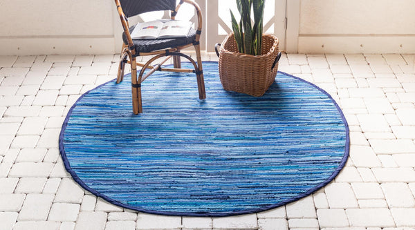 Indigo Weave Cotton Collection Area Rug - Santorini (Navy Blue) Round Navy Blue  lifestyle 30
