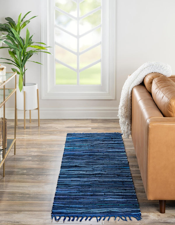 Indigo Weave Cotton Collection Area Rug - Santorini (Navy Blue) Runner Navy Blue  lifestyle 27