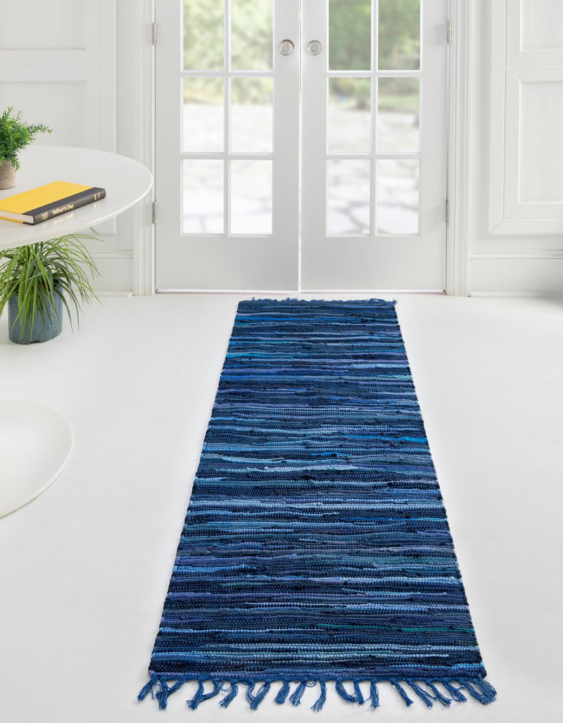 Indigo Weave Cotton Collection Area Rug - Santorini (Navy Blue) Runner Navy Blue  lifestyle 31
