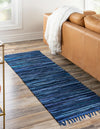 Indigo Weave Cotton Collection Area Rug - Santorini (Navy Blue) Runner Navy Blue  lifestyle 24