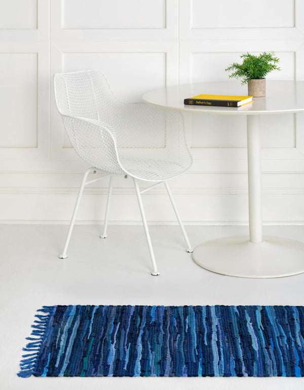 Indigo Weave Cotton Collection Area Rug - Santorini (Navy Blue) Runner Navy Blue  lifestyle 32