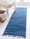 Indigo Weave Cotton Collection Area Rug - Santorini (Navy Blue) Runner Navy Blue  lifestyle 60