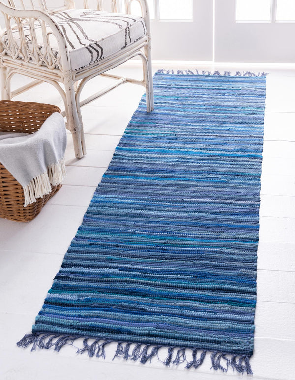 Indigo Weave Cotton Collection Area Rug - Santorini (Navy Blue) Runner Navy Blue  lifestyle 60