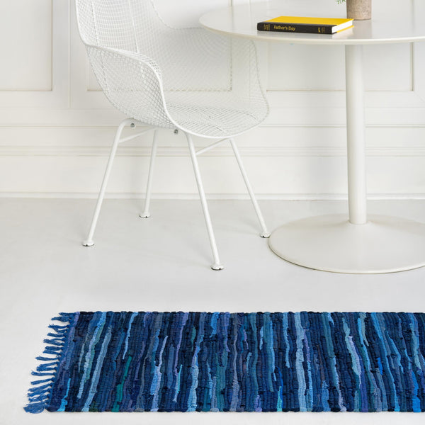 Indigo Weave Cotton Collection Area Rug - Santorini (Navy Blue) Runner Navy Blue  lifestyle 71